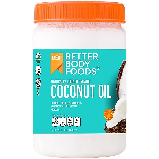 BetterBody Foods Organic, Naturally Refined Coconut Oil , All Purpose Oil for Cooking, Baking, Hair and Skin Care