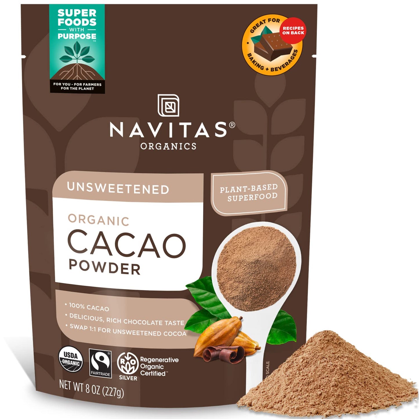 Navitas Organics Organic Cacao Powder, Non-GMO, Fair Trade, Gluten-Free, 16 Ounce / 454gram