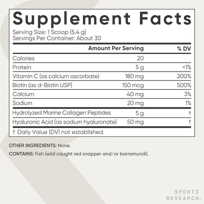 Sports Research Marine Collagen Peptides Powder - Sourced from Wild-Caught Fish, Pescatarian Friendly, Keto Certified & Non-GMO Verified - Easy to Mix in Water or Juice! (34 Servings)