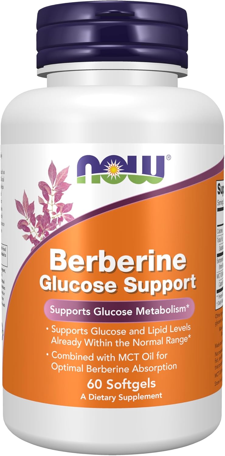 Now Supplements, Berberine Glucose Support, Combined with MCT Oil for Optimal Berberine Absorption, 60 Softgels