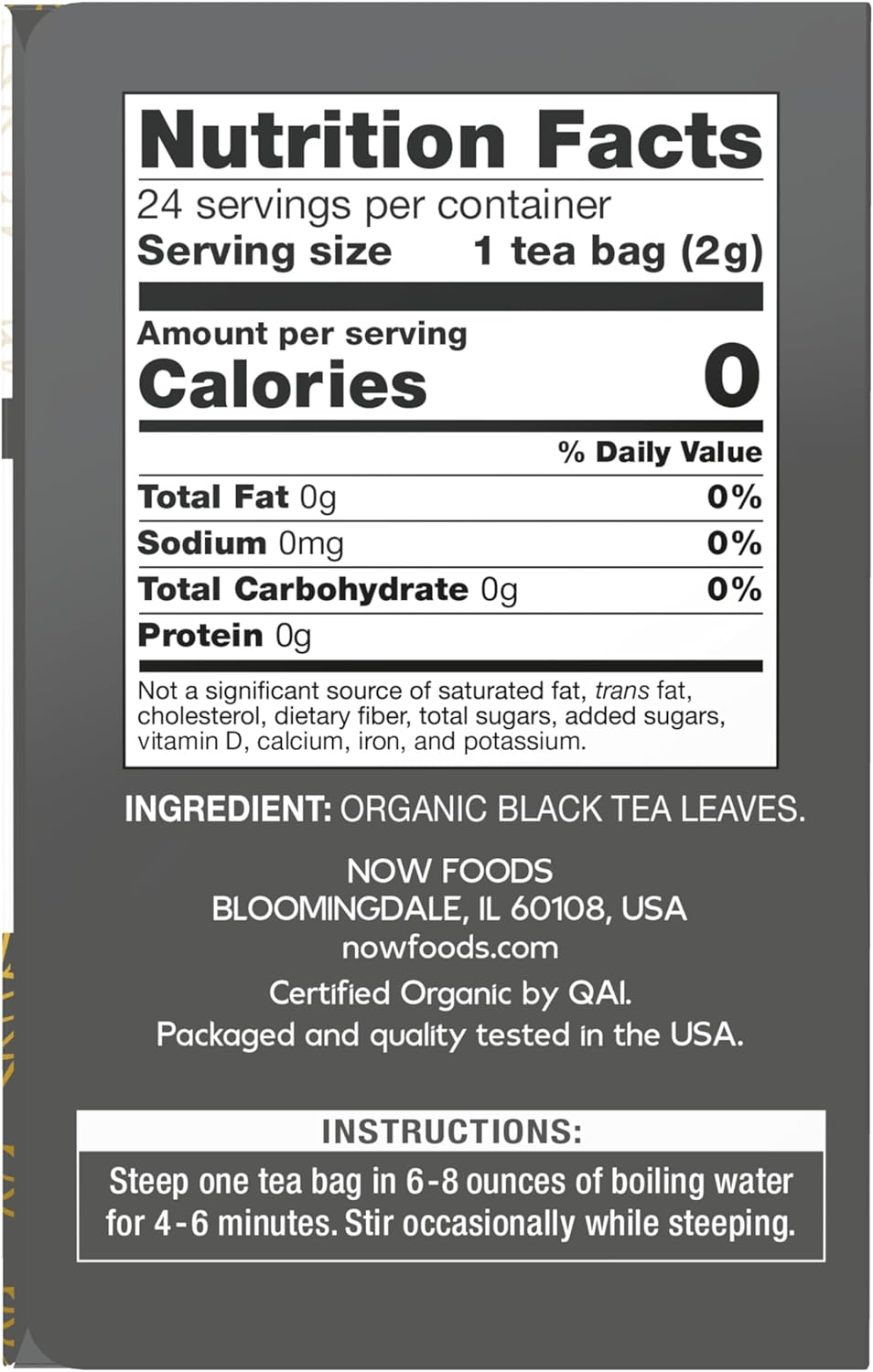 Now Foods Black Tea Bags Organic, 24 Count