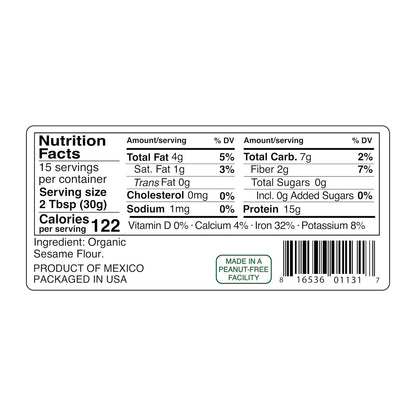 Kevala Organic Sesame Flour - 16 oz – 1 LB – Gluten Free – Sesame Seeds Organic – Vegan Flour – Raw Unhulled Seeds