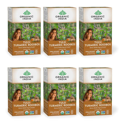 ORGANIC INDIA Tulsi Moringa Tea Bags - Holy Basil, Lemongrass, Moringa Leaves, Stress Relieving & Nourishing, Immune Support Tea, Vegan, Certified Organic, Caffeine-Free - 18 Infusion Bags, 6 Pack