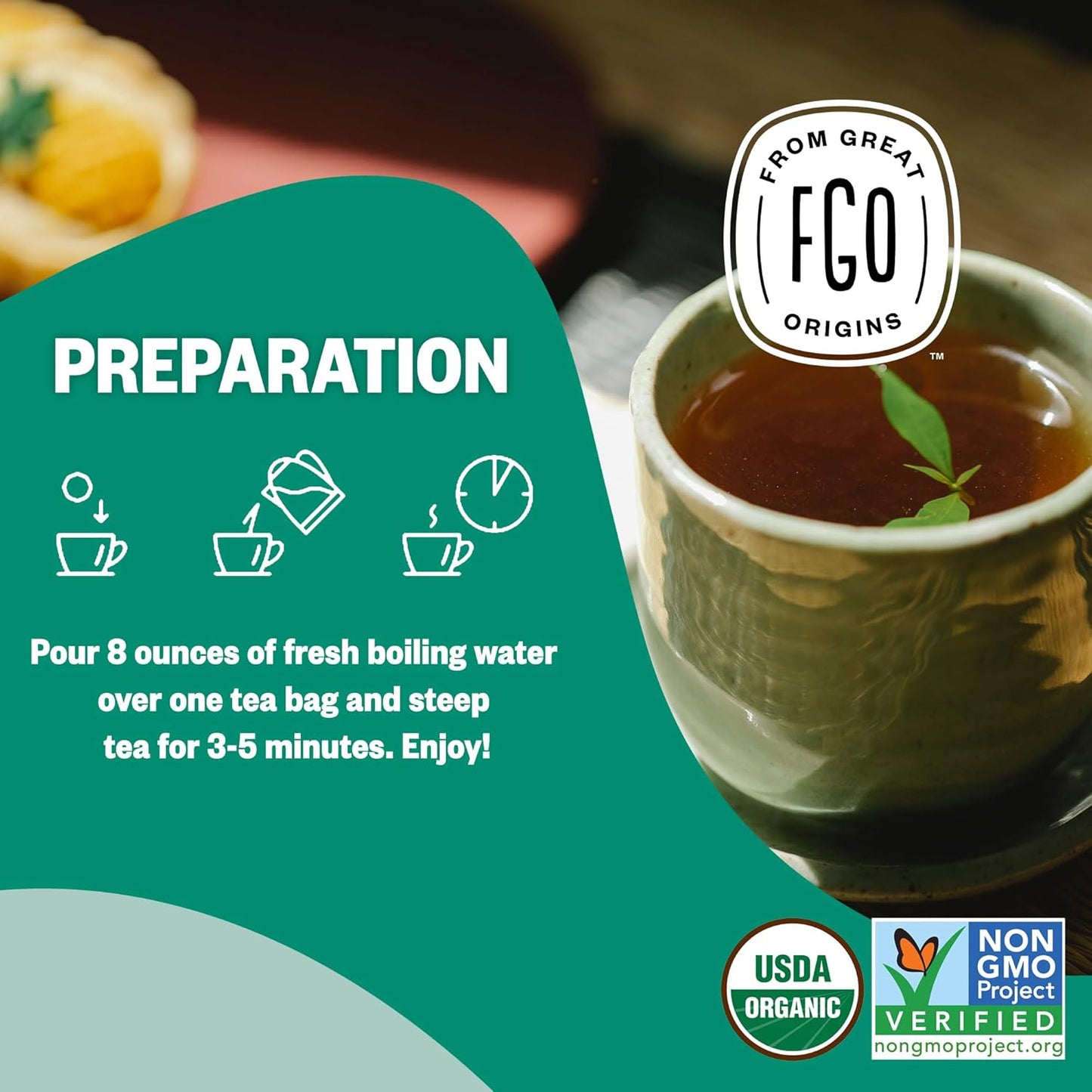 FGO Organic White Tea, Eco-Conscious Tea Bags, Packaging May Vary, 100 Count (Pack of 1)
