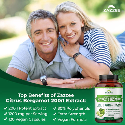 Zazzee Extra Strength Citrus Bergamot 200:1 Extract 1200 mg, 120 Capsules