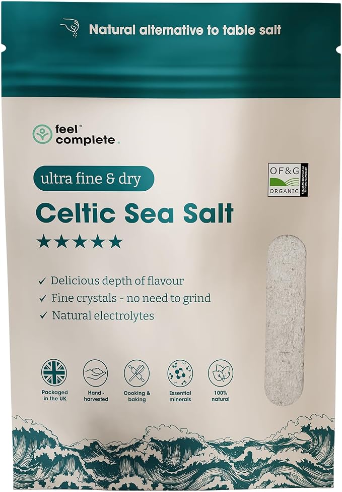 Feel Complete | 800g Ultra Fine & Dry Celtic Sea Salt Powder | No Need To Grind | Organic Approved | Essential Minerals & Electrolytes | Natural Alternative to Table Salt | Lab Tested