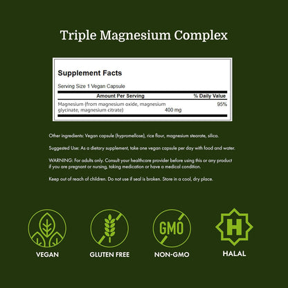 Swanson Triple Magnesium Mineral Complex, 400 mg, 30 Caps