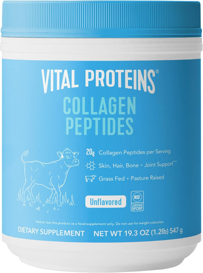 Vital Proteins Collagen Peptides Powder, Promotes Hair, Nail, Skin, Bone and Joint Health, Zero Sugar, Unflavored 19.3 OZ