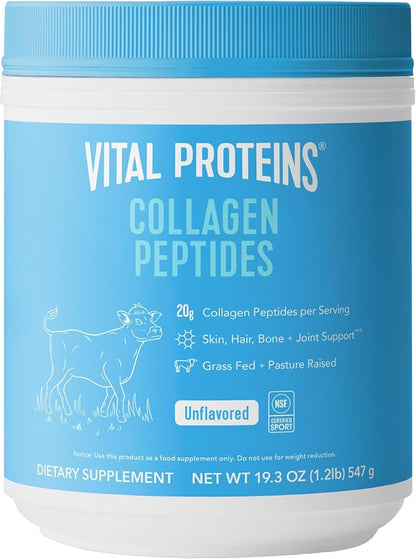 Vital Proteins Collagen Peptides Powder, Promotes Hair, Nail, Skin, Bone and Joint Health, Zero Sugar, Unflavored 19.3 OZ