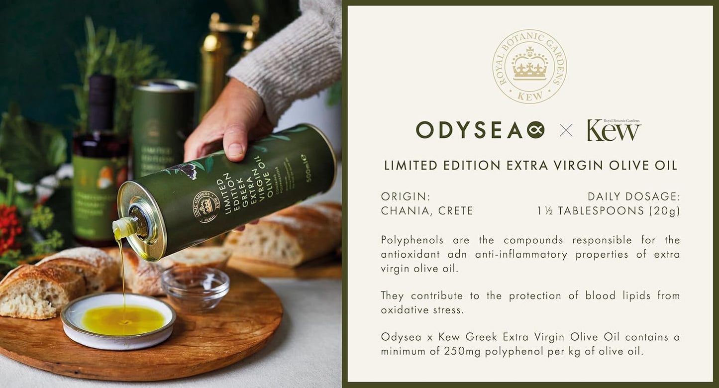 Odysea x Kew Gardens - High Polyphenol Greek Extra Virgin Olive Oil 500ml - Limited Edition - Early Harvest - Healthy - Antioxidant and Anti-inflammatory