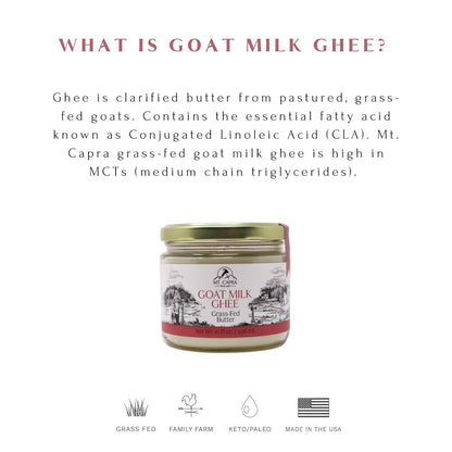 Mt. Capra Goat Milk Ghee | Grass-Fed Clarified Butter High in MCT Oil Perfect for Bulletproof Coffee, Keto, Paleo, and Whole 30 Diets | Pasture Raised and Unsalted | 59 Servings - 10 fl oz