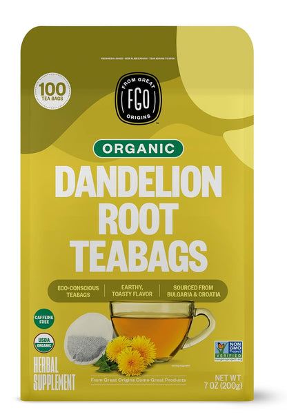 FGO Organic Nettle Leaf Tea, 100 Count, Eco-Conscious Tea Bags, Caffeine Free, Resealable Bag, Packaging May Vary (Pack of 1)