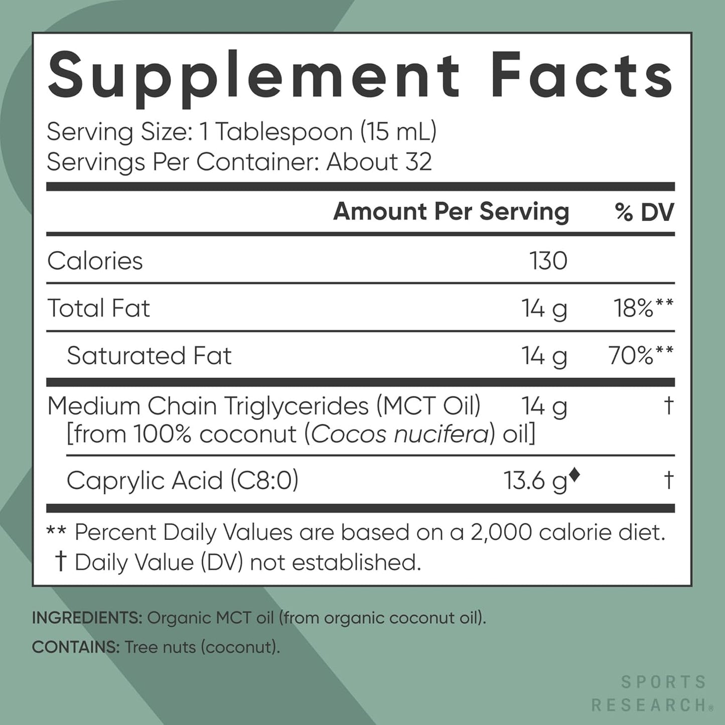 Sports Research Keto MCT Oil from Organic Coconuts - Fatty Acid Fuel for Body + Brain - Single Ingredient C8 Caprylic Acid - Perfect in Coffee, Tea, & More - Non-GMO & Vegan - Unflavored (16 Oz)