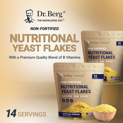 Dr. Berg's Premium Nutritional Yeast Flakes| Gluten Free & Non-GMO | Nutritional Yeast with B Vitamins | Keto & Vegan-Friendly Nutritional Yeast | 8oz