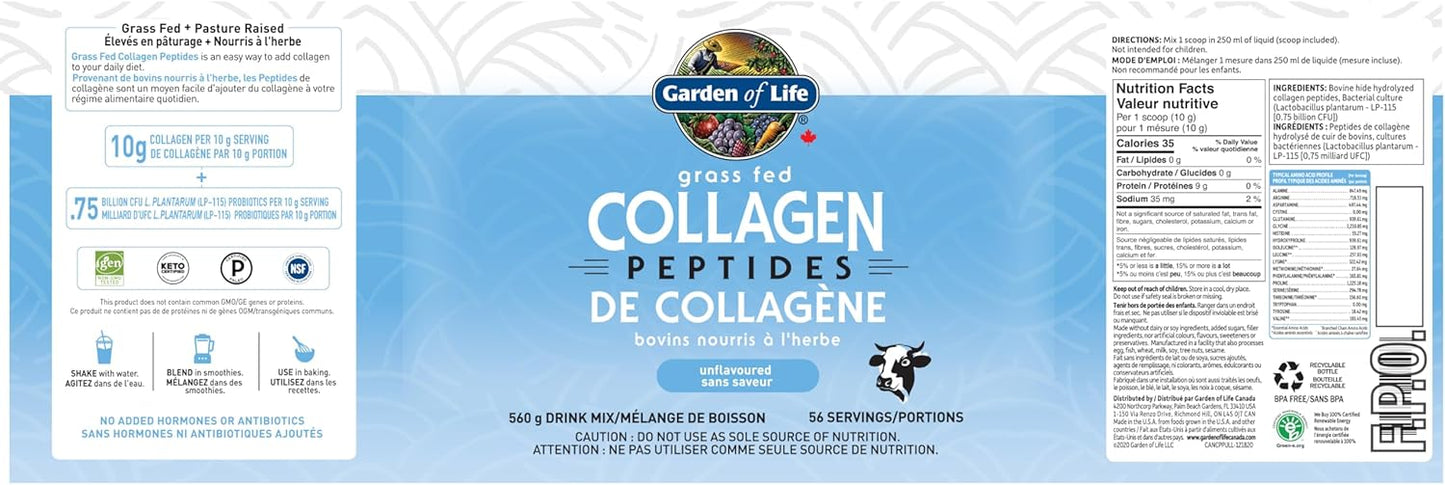 Garden of Life Grass Fed Collagen Peptides Unflavoured, 560 g