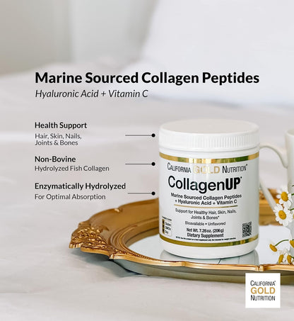 Collagen Peptides Powder with Hyaluronic Acid, Support for Healthy Hair, Skin, Nails, Joints and Bones, Non-GMO, Gluten and Dairy Free, Unflavored, 7.26 oz, Fish Sourced, Pack of 1