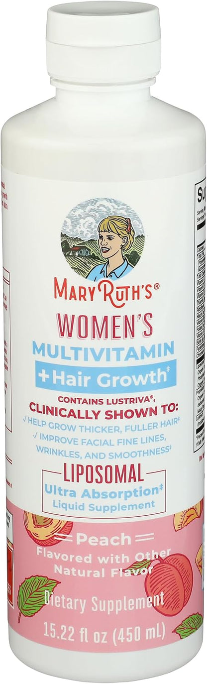 MaryRuth Organics Women's Multivitamin Lustriva Hair Growth Liposomal | Biotin | Vitamin D, B | Clinically Tested for Thicker Hair, Fine Lines, Skin Care | Ages 18 | Hair Vitamins | 15 Fl Oz