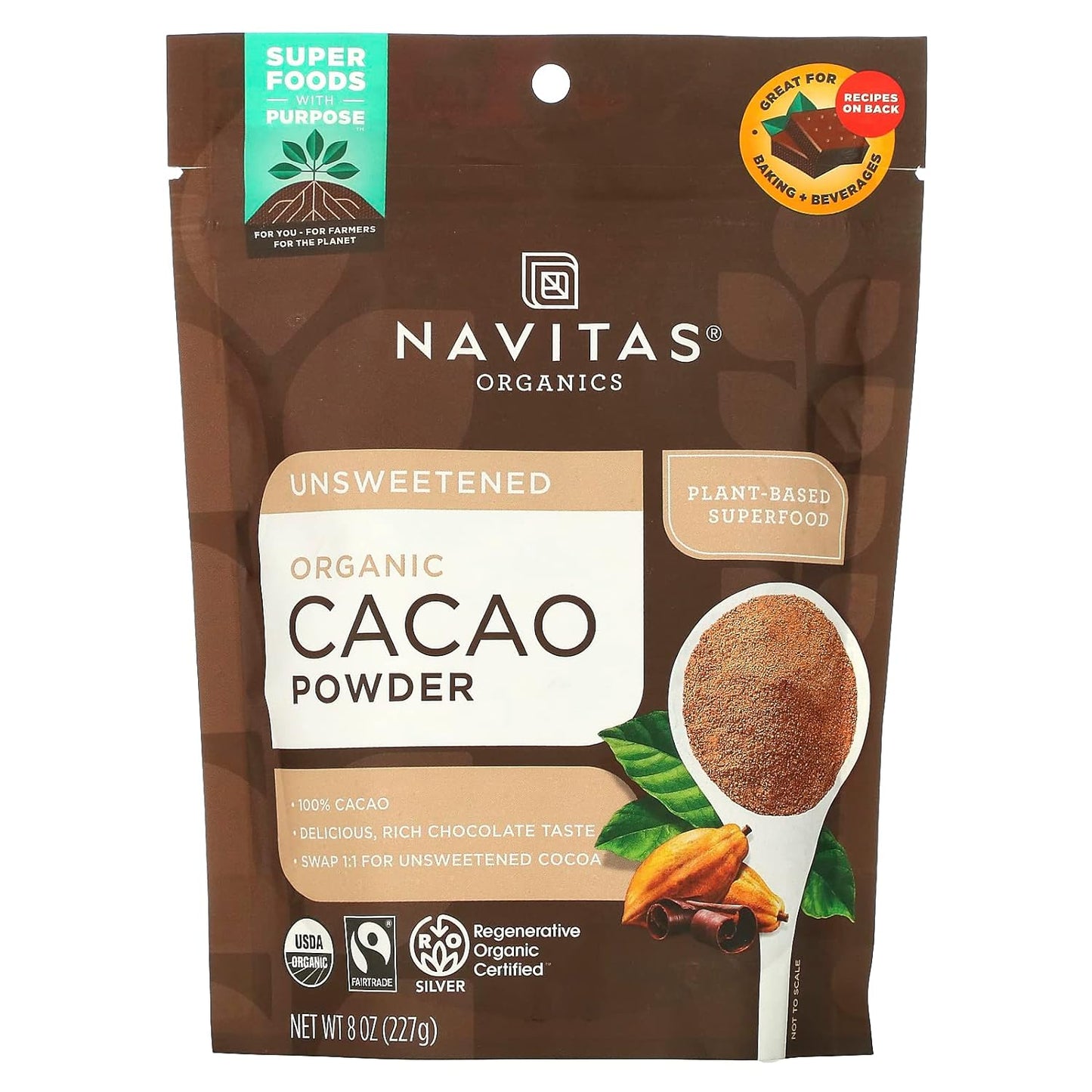 Navitas Organics Organic Cacao Powder, Non-GMO, Fair Trade, Gluten-Free, 16 Ounce / 454gram