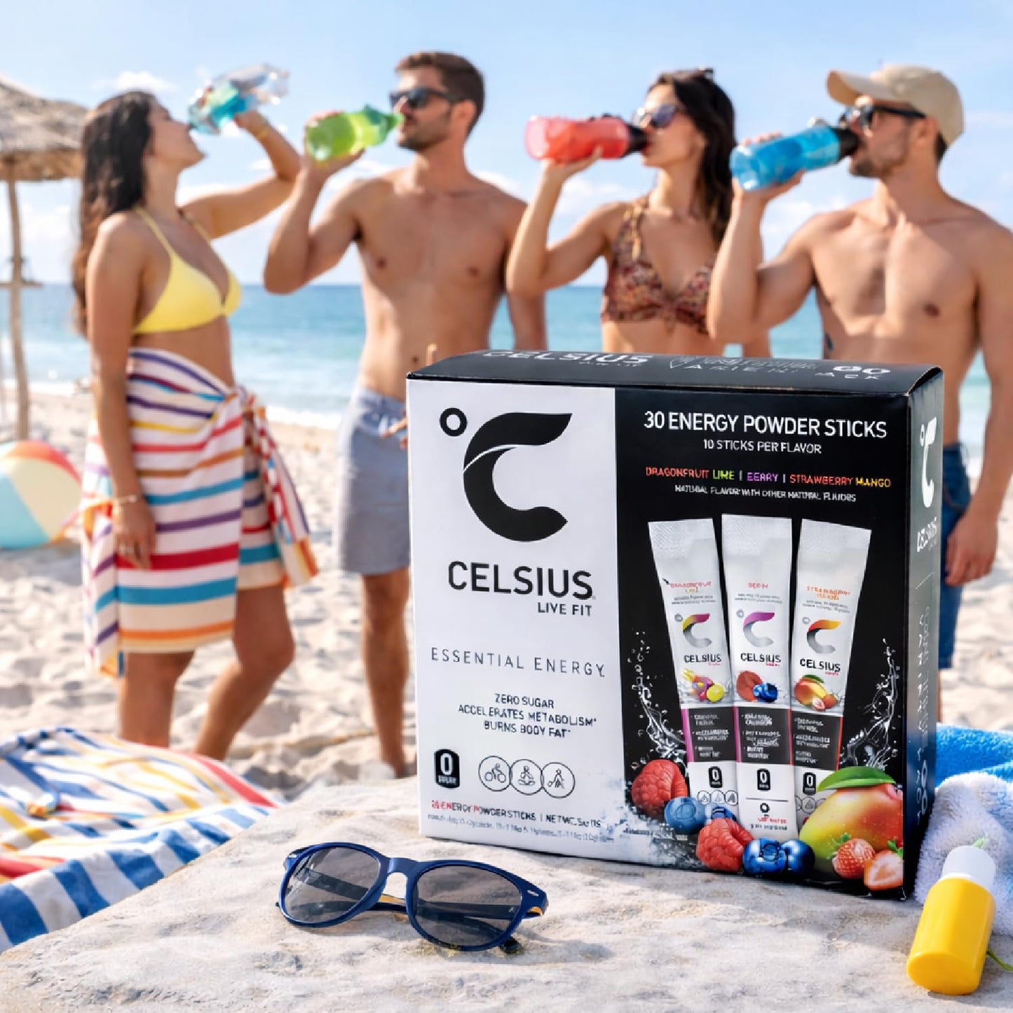 Celsius Essential Energy Zero Sugar Powdered Drink Mix, Variety Pack, 60 Packets - (2) 30-ct Boxes, Dragonfruit Lime, Berry, Strawberry Mango, with Galley Grove Sugar-Free Breath Mints