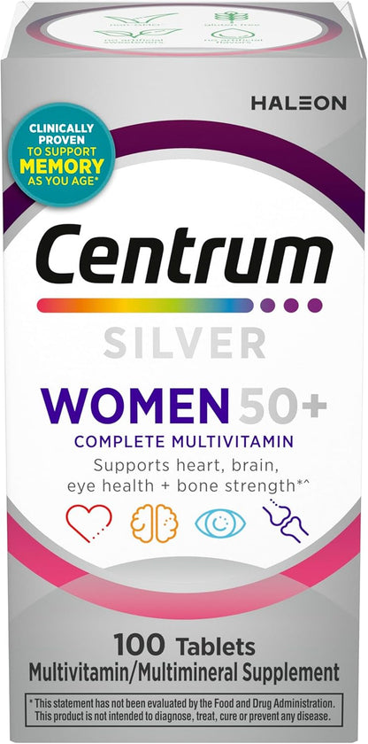 Centrum Silver Women's Multivitamin for Women 50 Plus, Multivitamin/Multimineral Supplement with Vitamin D3, B Vitamins, Non-GMO Ingredients, Supports Memory and Cognition in Older Adults - 100 Ct