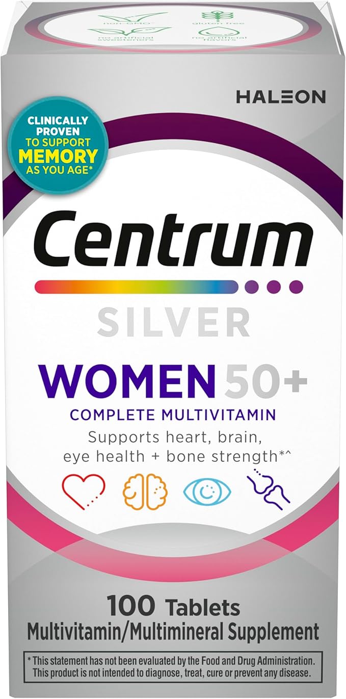 Centrum Silver Women's Multivitamin for Women 50 Plus, Multivitamin/Multimineral Supplement with Vitamin D3, B Vitamins, Non-GMO Ingredients, Supports Memory and Cognition in Older Adults - 100 Ct