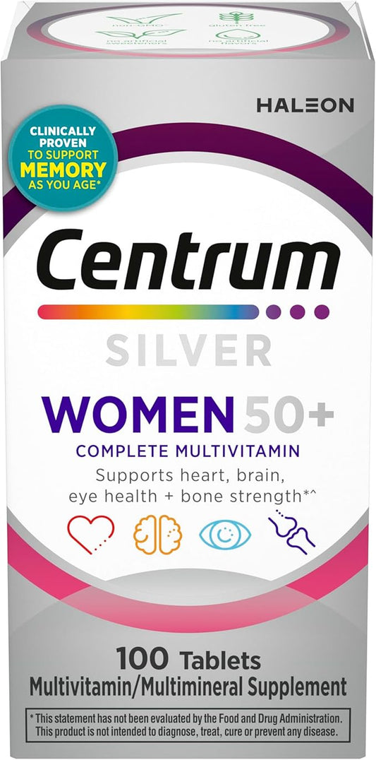 Centrum Silver Women's Multivitamin for Women 50 Plus, Multivitamin/Multimineral Supplement with Vitamin D3, B Vitamins, Non-GMO Ingredients, Supports Memory and Cognition in Older Adults - 100 Ct