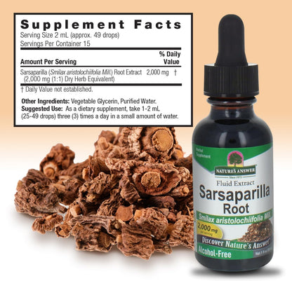 Nature's Answer Sarsaparilla Root Organic 1 Ounce Extract - Supports Liver Function, Detoxification, Cleanse Support - Alcohol-Free, Gluten-Free, Kosher, Made in USA