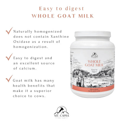 Mt. Capra Whole Goat Milk | Powder from Non-GMO, Grass-Fed Goats, Creamy, Great Tasting, Easy to Digest, A2 Milk | 40 Servings - 2.5 Pounds