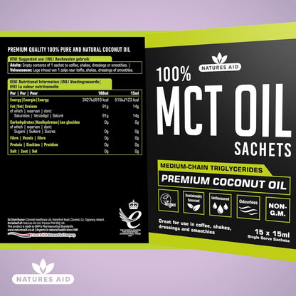 Natures Aid 100 Percent MCT Oil, Premium Coconut Oil, Sustainably Sourced, Add to Coffees or Shakes, Vegan, 500 ml