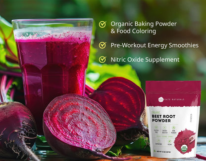 Kate Naturals Beet Root Powder Organic for Smoothie & Energy Boost. Nitric Oxide Supplement for Workout (8oz, Earth Flavor, Mix with Juice Easily)