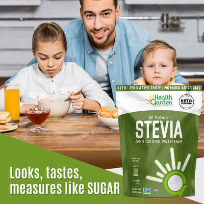 Health Garden Stevia Sweetener Powder - 4:1 Sugar Substitute - All Natural - Gluten Free - Keto Friendly - Tastes Like Sugar (2 lbs)