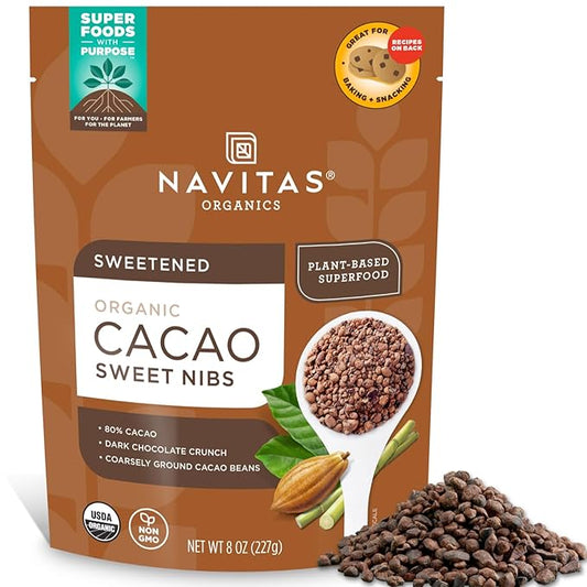 Navitas Organics Cacao Sweet Nibs 8oz. Bag, 56 Servings — Organic, Non-GMO, Gluten-Free