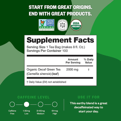 FGO Organic Nettle Leaf Tea, 100 Count, Eco-Conscious Tea Bags, Caffeine Free, Resealable Bag, Packaging May Vary (Pack of 1)