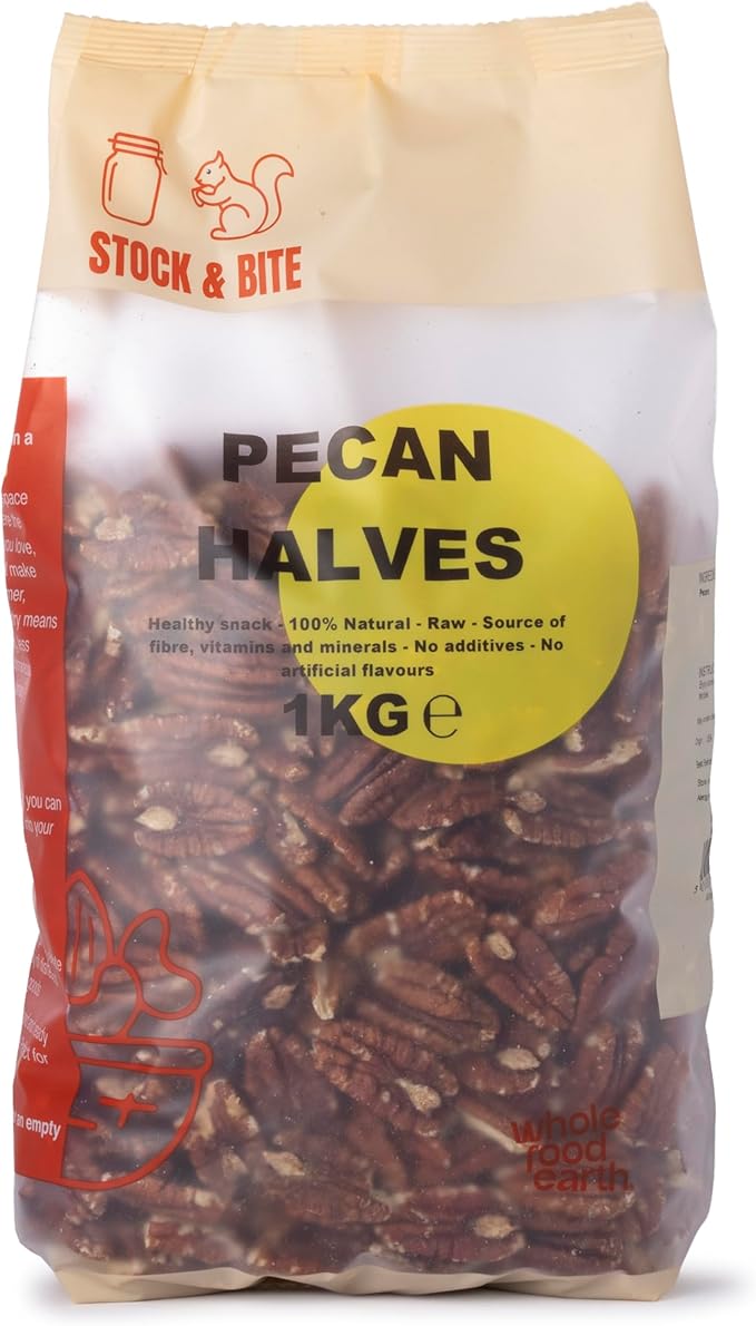 Wholefood Earth Pecan Halves 1kg - Premium Buttery Flavour | Rich in Healthy Fats & Minerals | No Salt | Vegan | Stock & Bite