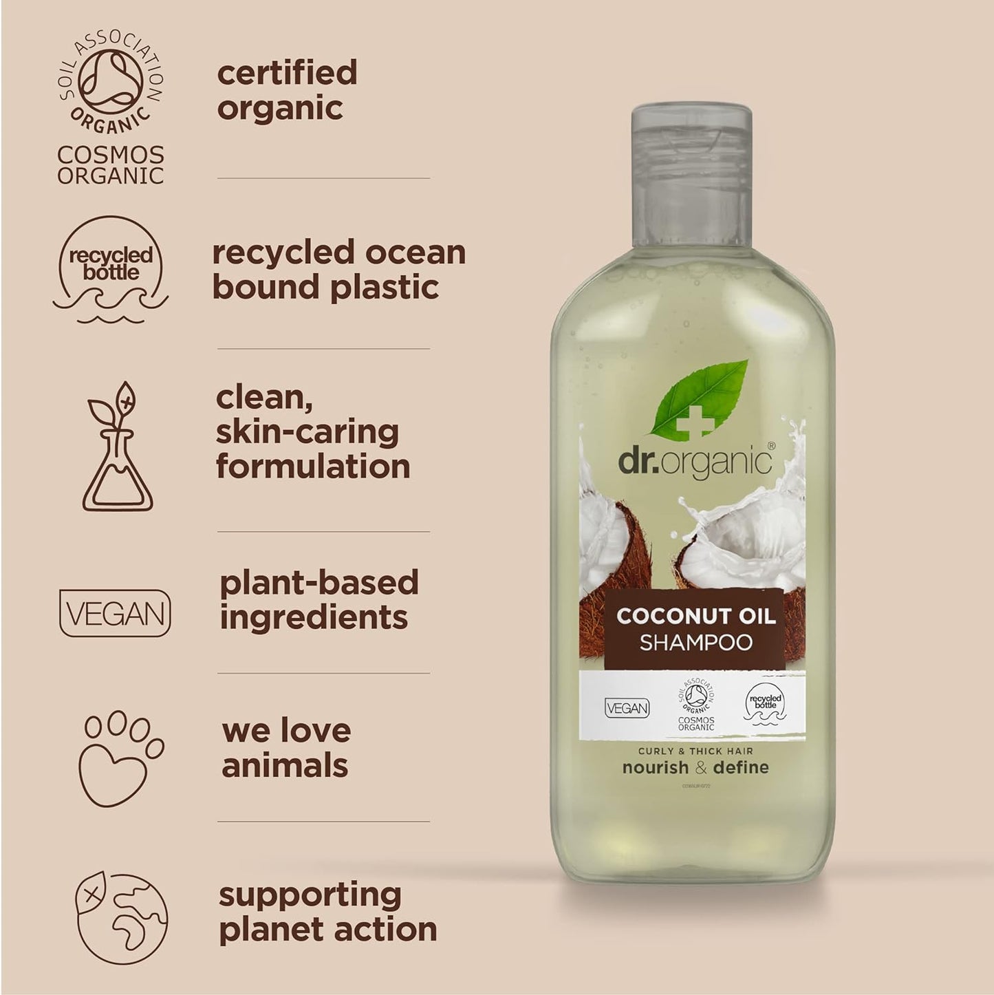 Dr Organic Aloe Vera Shampoo, Soothing, All Hair Types, Natural, Vegan, Cruelty-Free, Paraben & SLS-Free, Recyclable & Recycled Ocean Bound Plastic, Certified Organic, 265ml, Packaging may vary