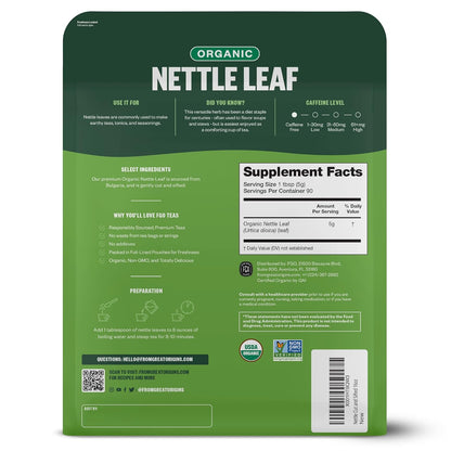 FGO Organic Nettle Leaf Tea, 100 Count, Eco-Conscious Tea Bags, Caffeine Free, Resealable Bag, Packaging May Vary (Pack of 1)