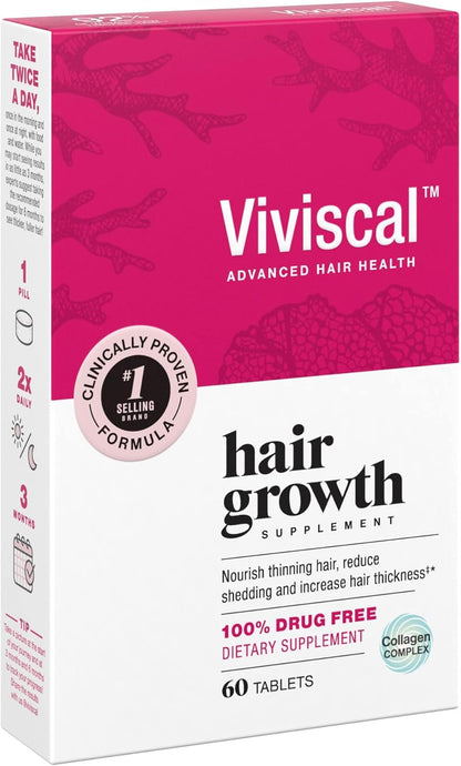 Viviscal Hair Growth Supplements For Women For Thicker, Fuller Hair, Nourishes Thinning & Loss, With Proprietary Collagen Complex, 180 Tablets, 3 Month Supply