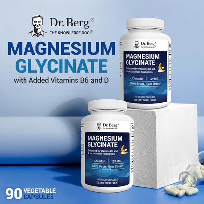 Dr. Berg Magnesium Glycinate 400 mg – Chelated Magnesium Supplement with Vitamin D and B6 for Stress Support, Relaxation, and Good Sleep – 150 Vegetable Capsules High Absorption for Overall Wellness