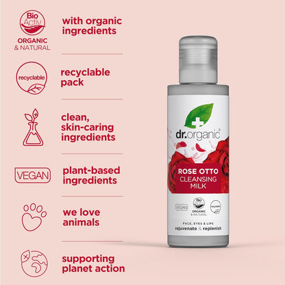 Dr Organic Rose Otto Cleansing Milk, 150 milliliters