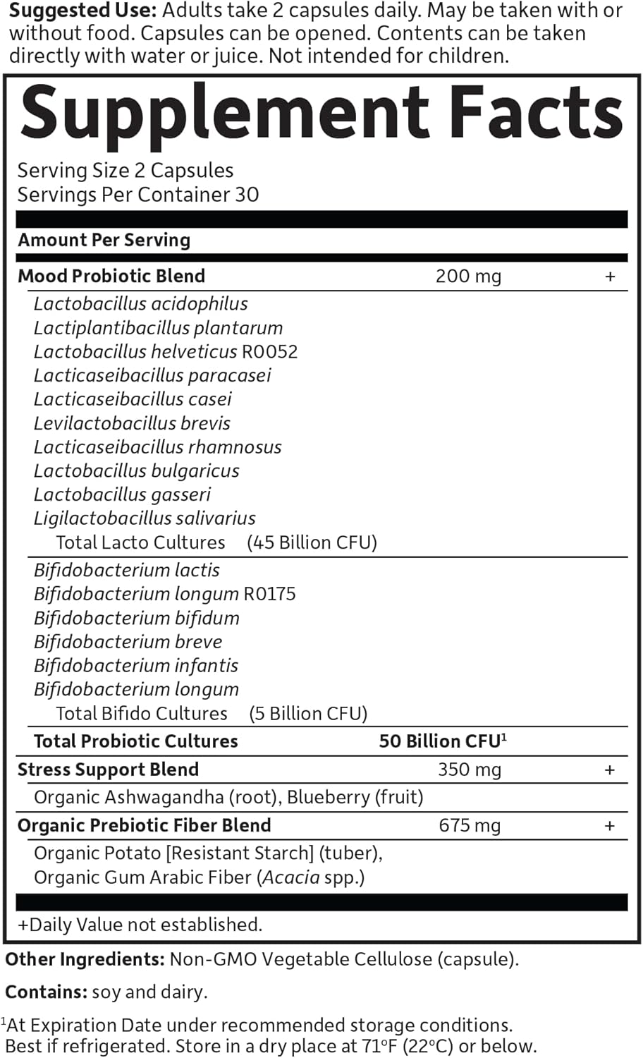 Garden of Life Probiotics Mood+ Dr Formulated Acidophilus Probiotic Supplement - Promotes Emotional Well-Being, Relaxation and Digestive Balance - Ashwagandha for Stress Management, 60 Veggie Caps