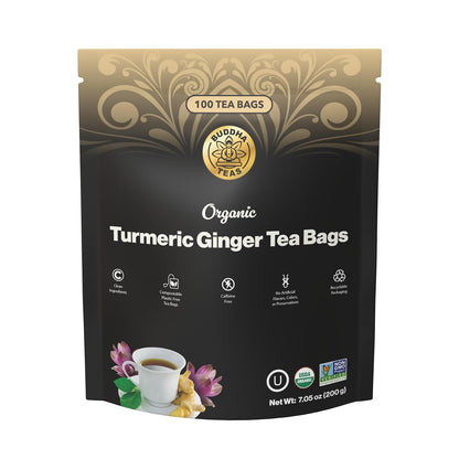 Buddha Teas Organic Turmeric Ginger Tea - OU Kosher, USDA Organic, CCOF Organic, 18 Bleach-Free Tea Bags