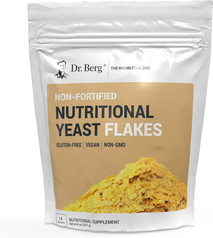 Dr. Berg Premium Nutritional Yeast Flakes - Delicious Non-Fortified Nutritional Yeast with Naturally Occurring B Vitamins - 8oz