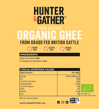 Hunter & Gather Organic Beef Tallow from Grass Fed British Cows 300g | Gluten Free, Seed Oil Free | Keto, Low Carb, Paleo I Ancestrally Inspired Nutrition I Simply 1 Ingredient I Glass Jar