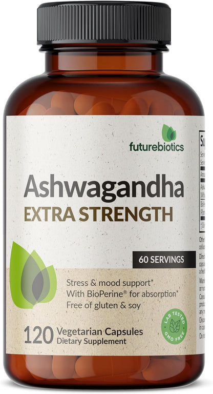 Futurebiotics Ashwagandha Extra Strength Stress & Mood Support with BioPerine - Non GMO Formula, 100 Vegetarian Capsules