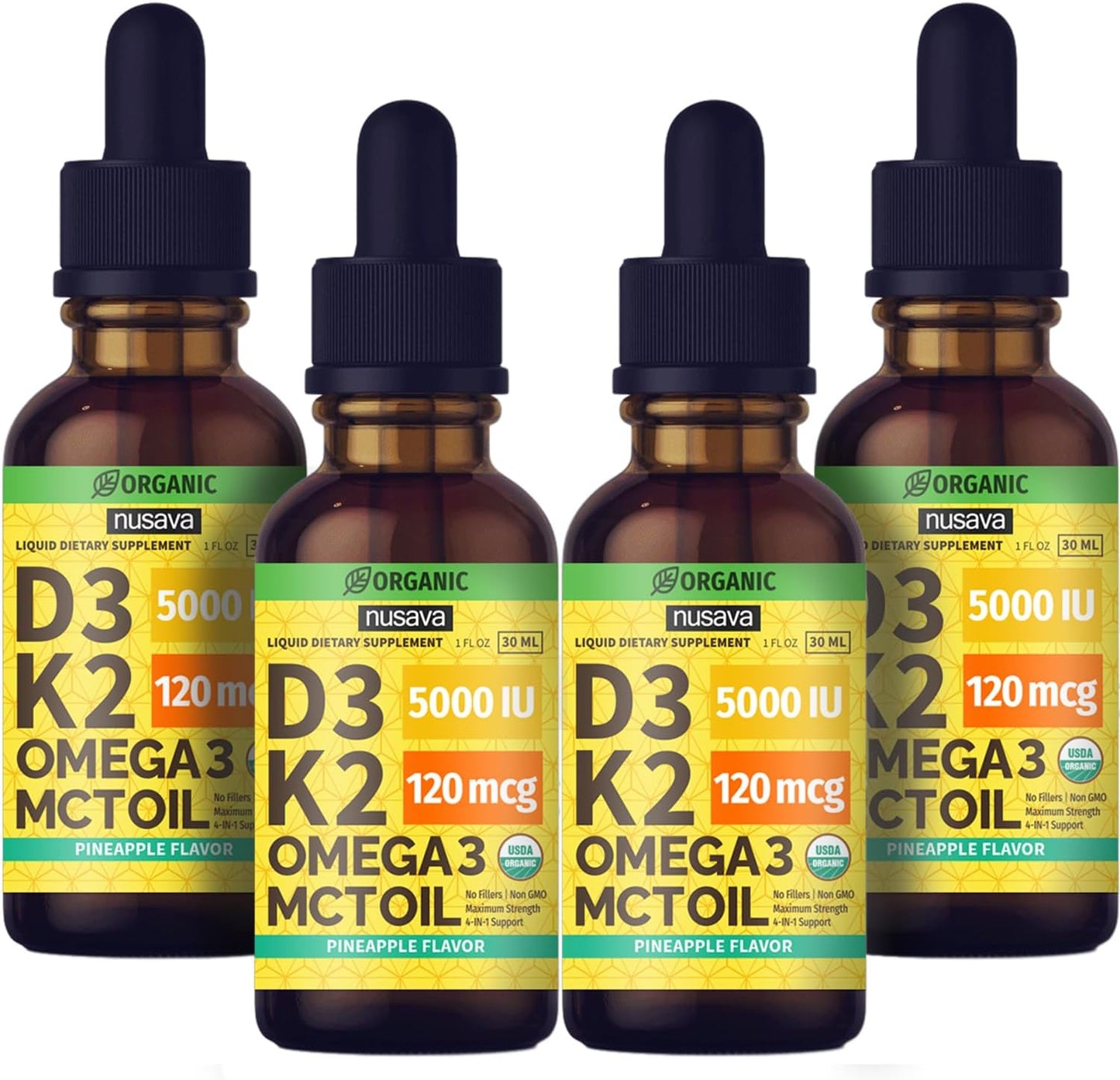 (1 Pack) Organic Vitamin D3 K2 Drops w MCT Oil Omega 3, 5000 IU, Vitamin D Liquid 5000 IU, No Fillers, Non-GMO Liquid D3 for Body’s Defenses & Faster Absorption, Unflavored, 2 Fl Oz Liquid Vitamin D3