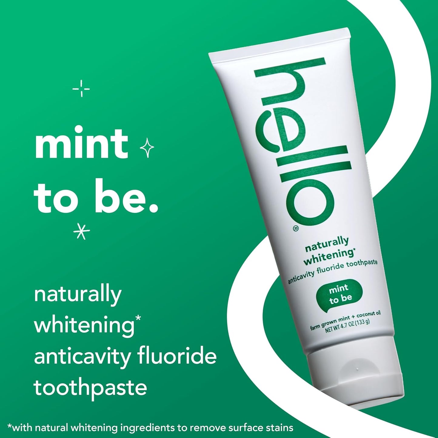Hello Naturally Whitening Fluoride Toothpaste, Natural Whitening Toothpaste with Coconut Oil and Tea Tree Oil, Tames Bad Breath, Helps Moisturize, and Fights Cavities, Mint, 3 Pack, 4.7 Oz Tubes