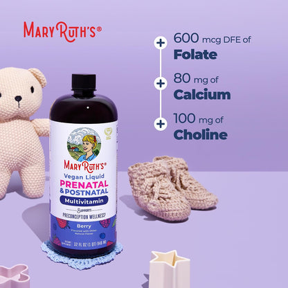 MaryRuth Organics Prenatal & Postnatal Multivitamin for Women | Sugar Free | Formulated for Pre-Conception, Pregnancy & Nursing | Vegan | Non-GMO | Gluten Free | 32oz