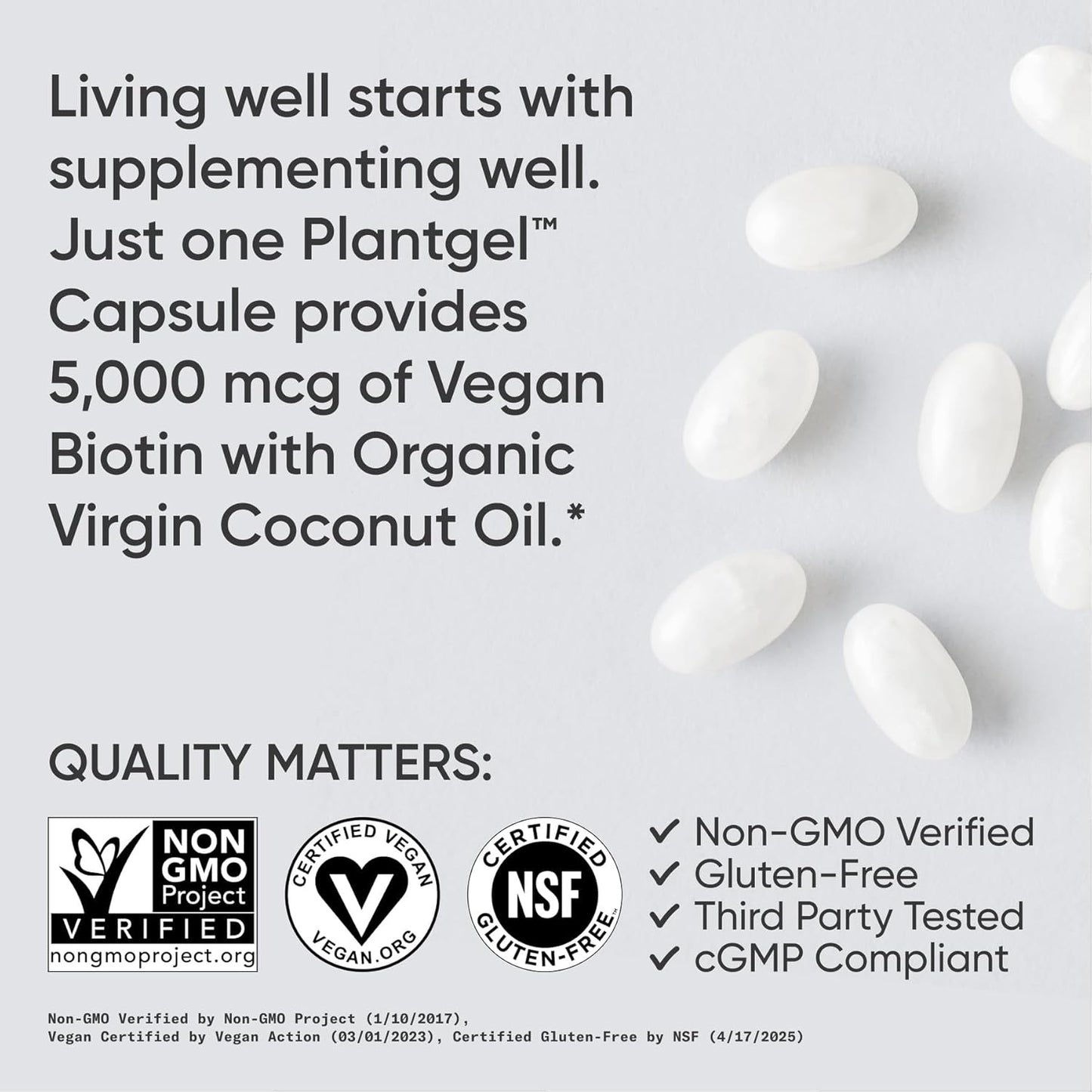 Sports Research® Biotin 5,000mcg with Organic Coconut Oil - Biotin (Vitamin B7) for Healthy Skin and Hair Support* - for Women and Men - Vegan, Non-GMO, Gluten & Soy-Free - 30 Veggie Softgels