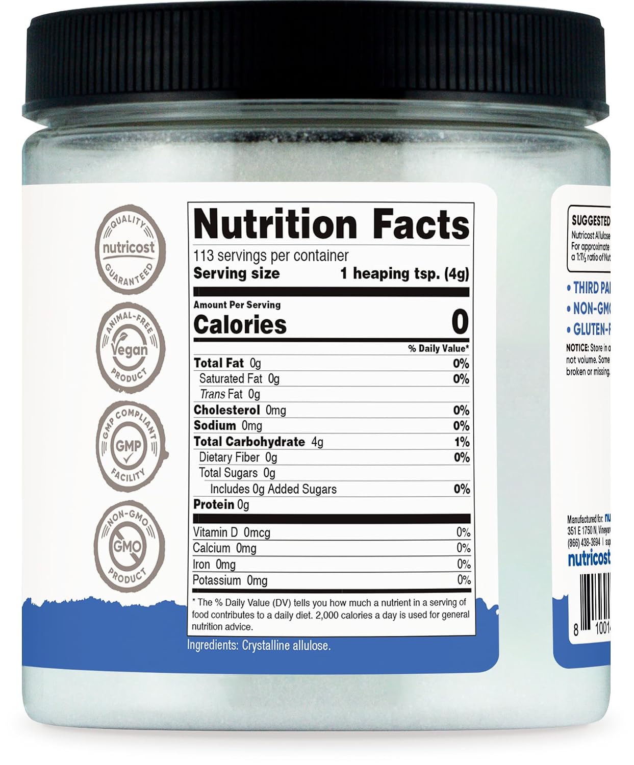 Nutricost Allulose Sweetener (1 LB) - KETO Sugar, 0 Calorie, Low Carb, Natural Sugar Alternative, Crystalline Powder