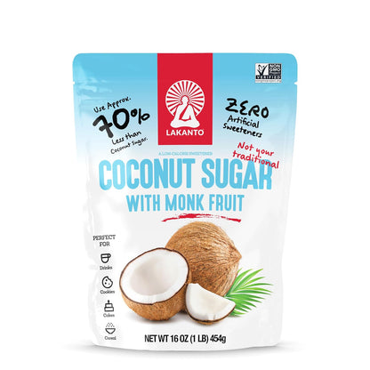 Lakanto Cane Sugar with Monk Fruit Sweetener - Reduced Sugar for Coffee, Tea, Cooking, Baking, Sauces, Smoothies, Oatmeal, Drinks, Jams, Syrup, Protein Shakes (1 lb)